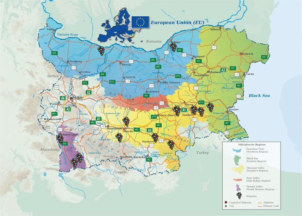 mapa bulharského vína