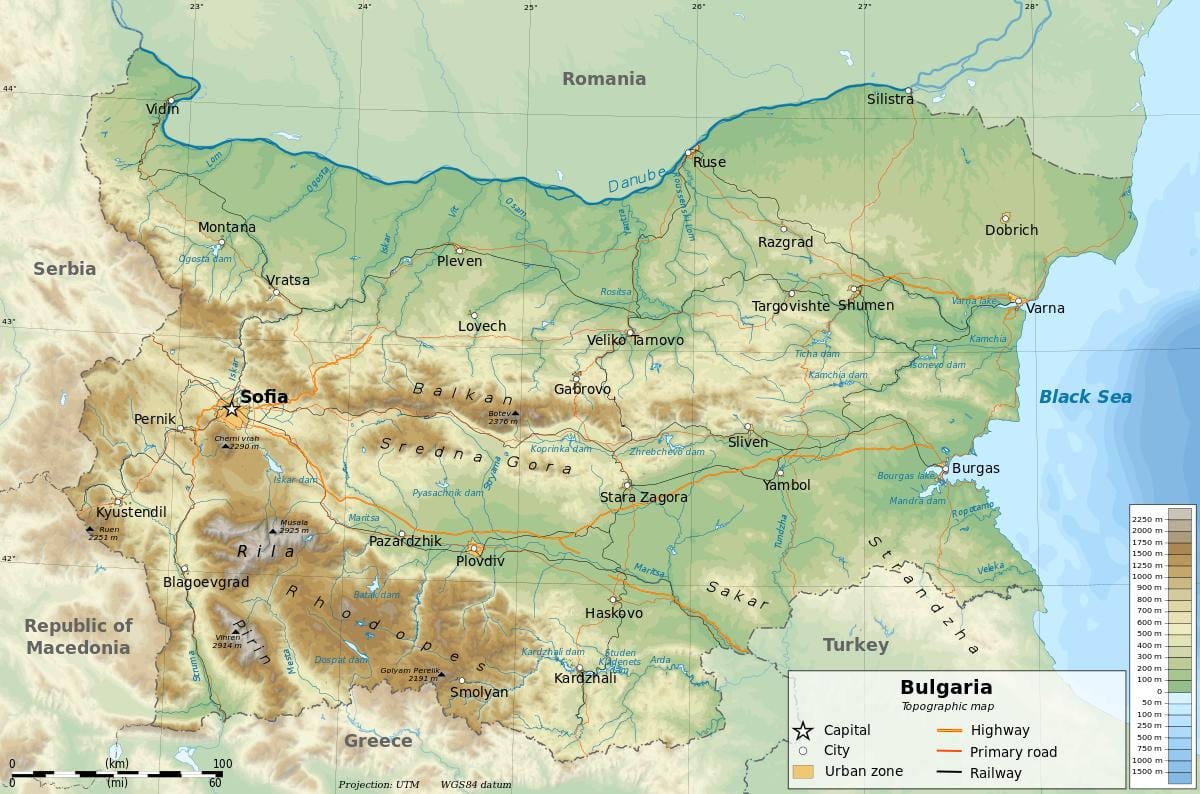 mapa Bulharska geografie