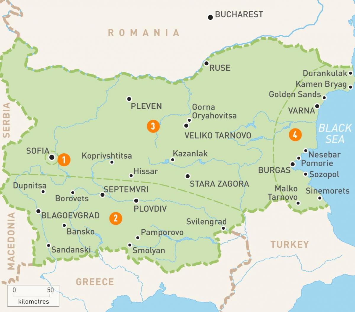 Bulharsko regionů mapě