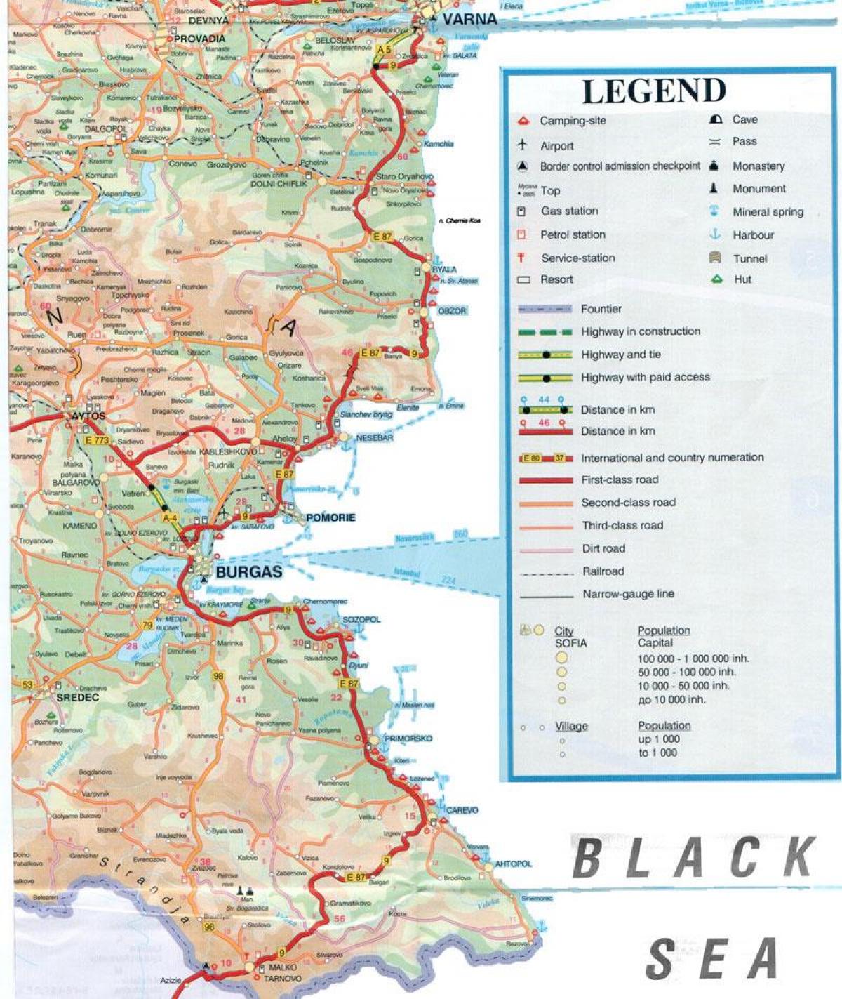 Bulharské pobřeží černého moře mapa