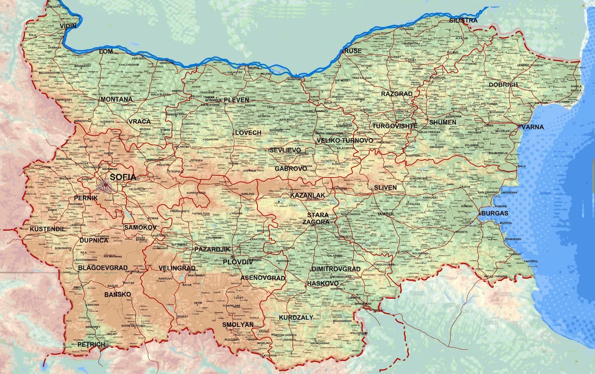 mapa podrobná mapa Bulharska