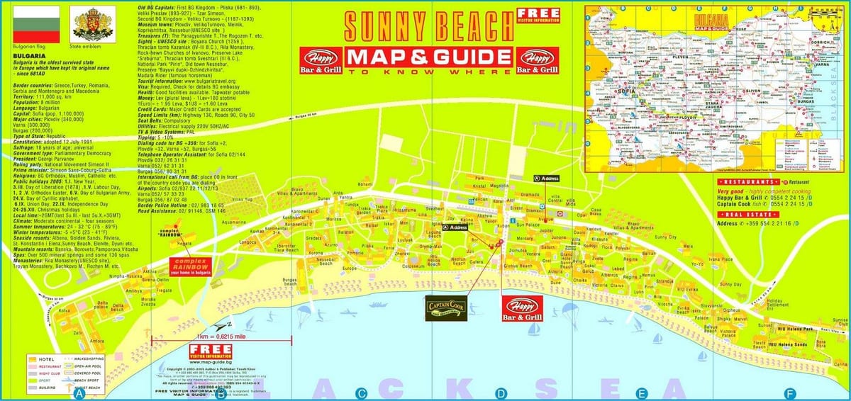 turistická mapa slunečné pobřeží Bulharsko